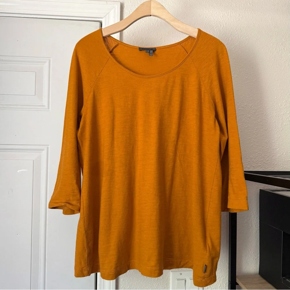 OSKA mustard marigold orange yellow slub cotton scoop long‎ sleeve tee